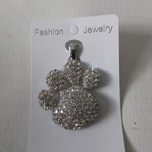Silvertone Rhinestone 3" Chunky Dog Paw Pendant Only